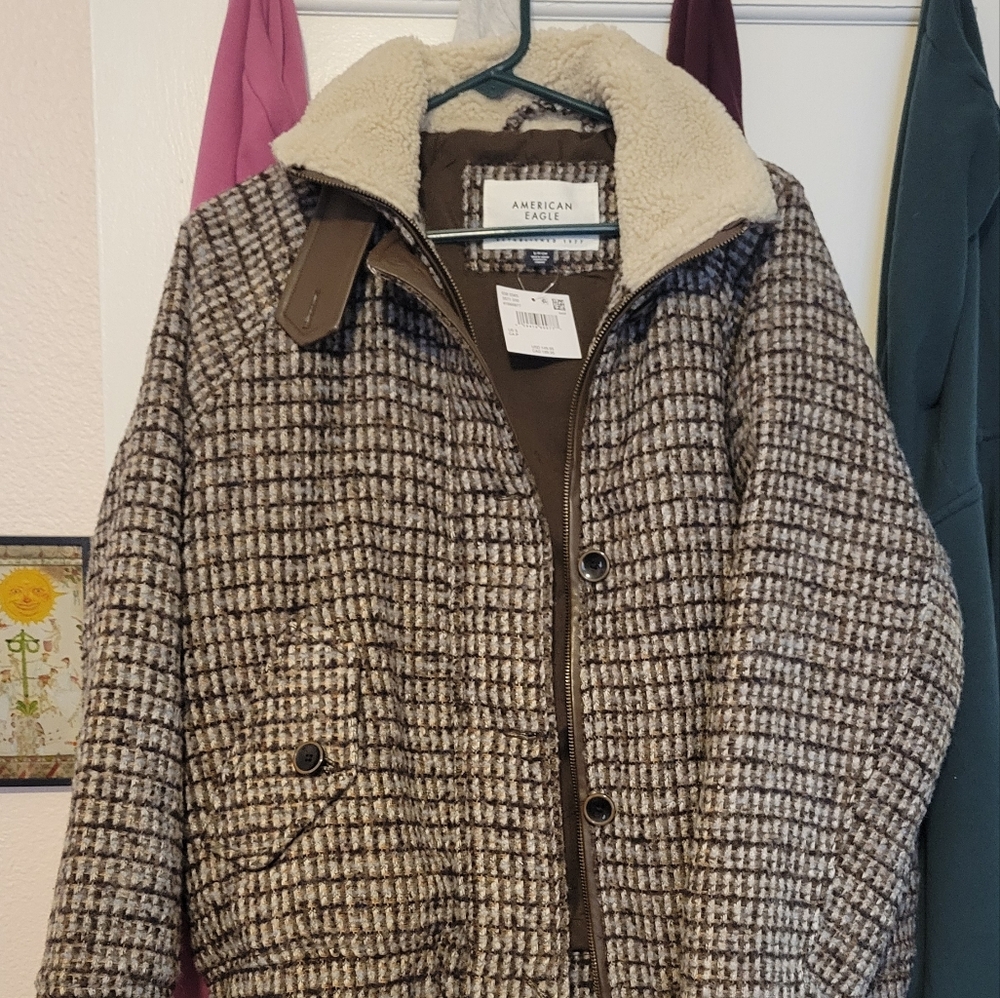 American Eagle Outfitters Brown and Cream Bomber Jacket